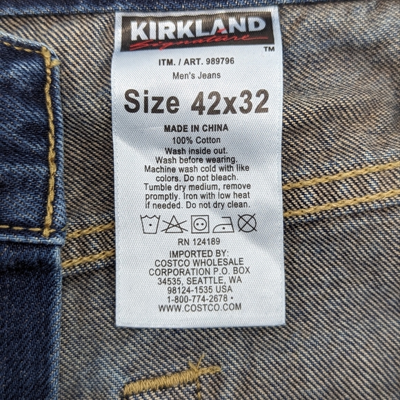 Kirkland Men's 42x30 XL Dark Blue Medium/Dark Wash Classic Straight Denim Jeans - Picture 6 of 10
